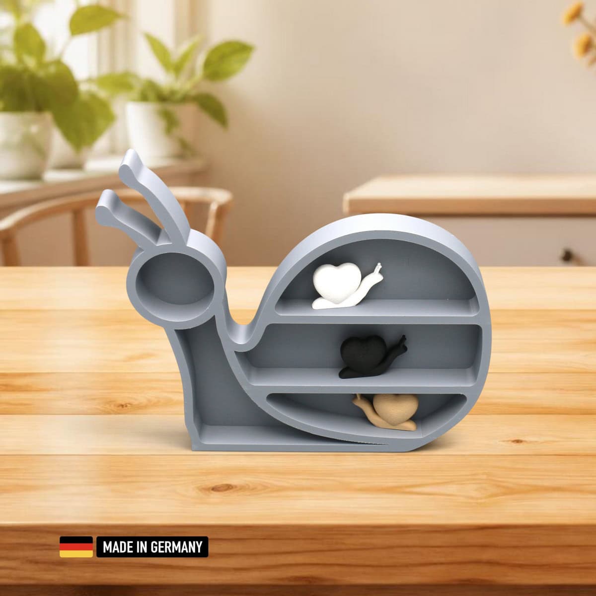 schnecken display regal mit 3 deko schnecken – aufsteller für kleine figuren