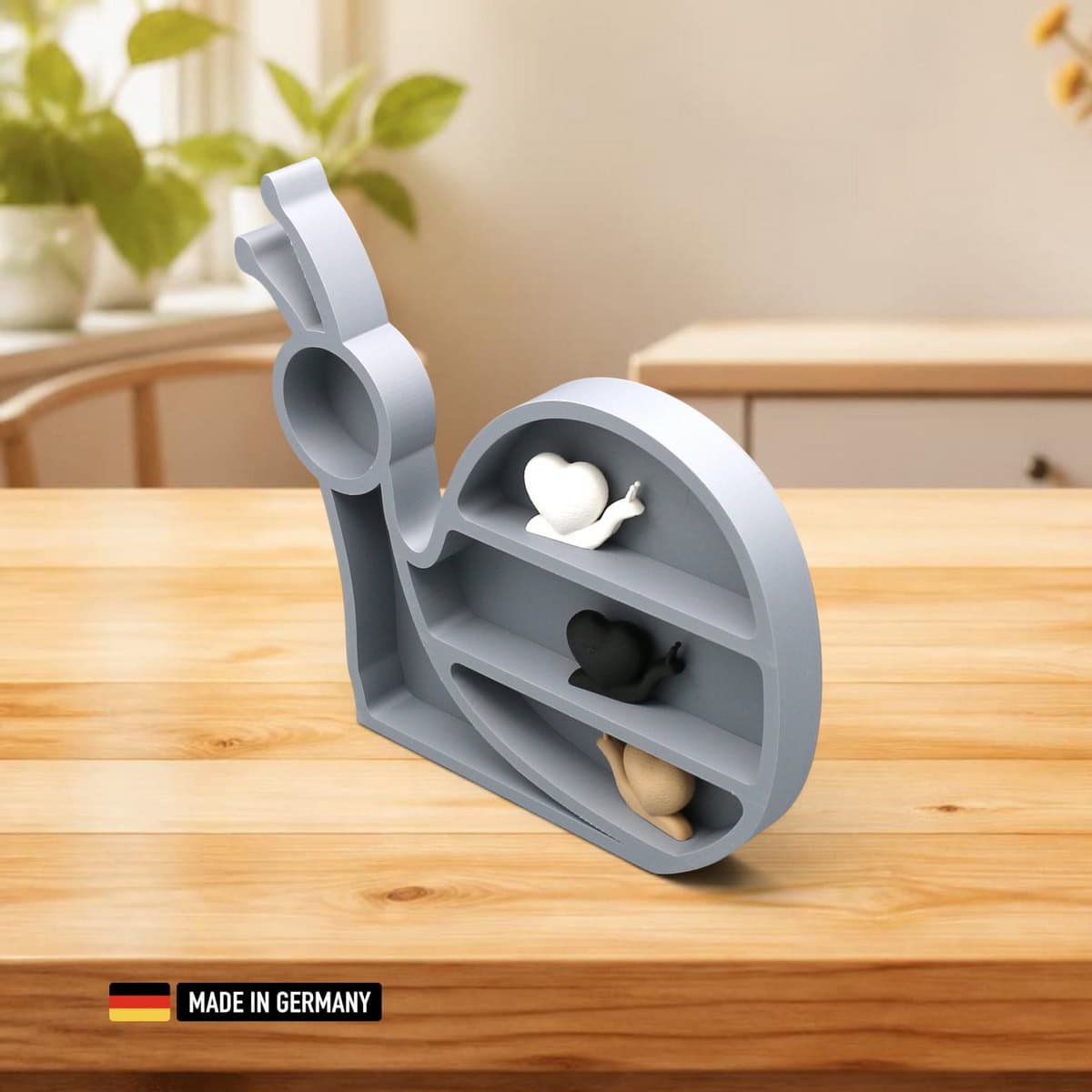 schnecken display regal mit 3 deko schnecken – aufsteller für kleine figuren
