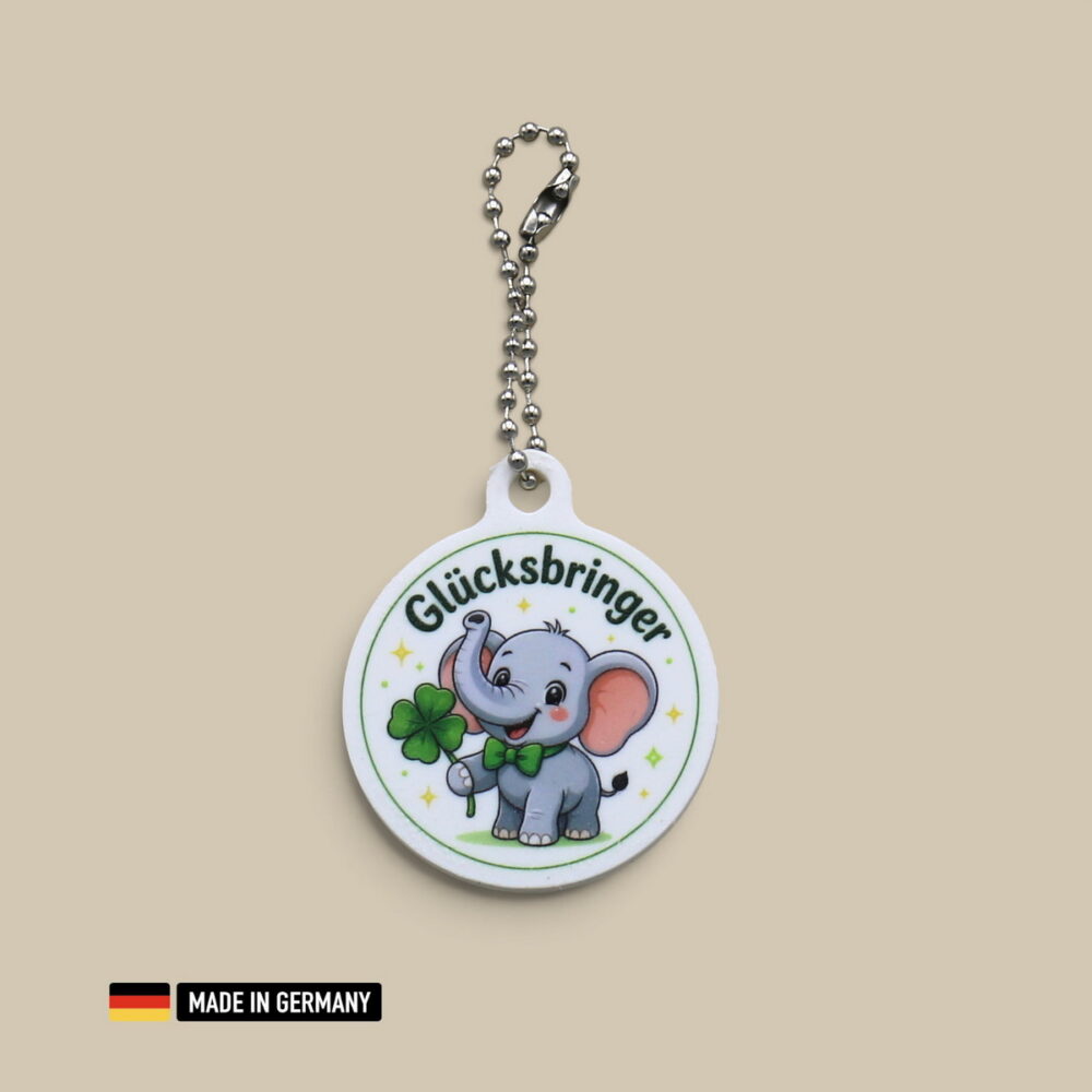 elefantenbaby glücksbringer schlüsselanhänger – kleiner elefant mit glücks kleeblatt