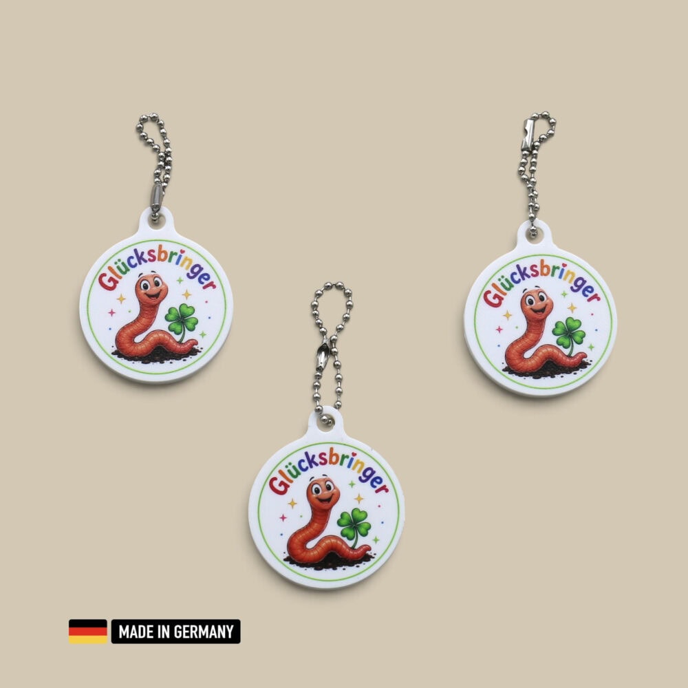 regenwurm glücksbringer schlüsselanhänger – kleeblatt glückssymbol als kleines geschenk