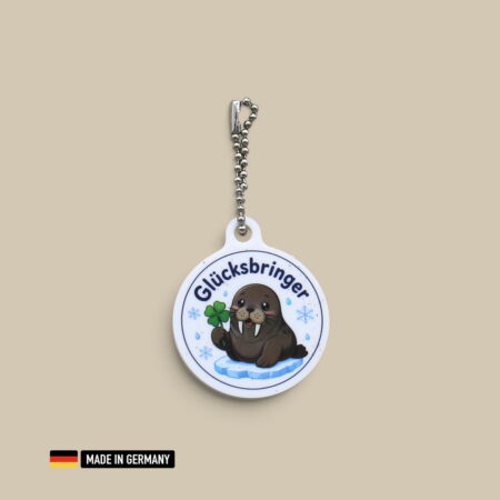 walross glücksbringer schlüsselanhänger – nordsee motiv mit glückskleeblatt
