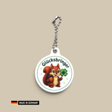 eichhörnchen glücksbringer schlüsselanhänger – waldtier mit glücks kleeblatt