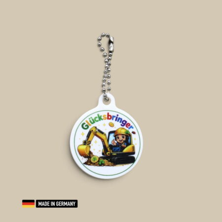 baggerfahrer glücksbringer schlüsselanhänger – bagger mit glücks kleeblatt