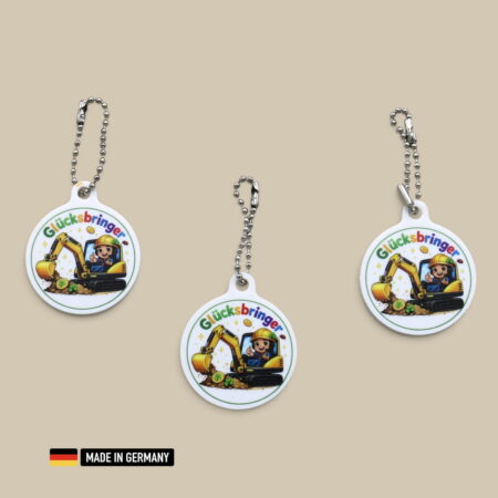 baggerfahrer glücksbringer schlüsselanhänger – bagger mit glücks kleeblatt