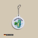 seepferdchen glücksbringer mit glücks kleeblatt – schlüsselanhänger