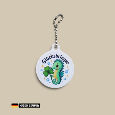 seepferdchen glücksbringer mit glücks kleeblatt – schlüsselanhänger