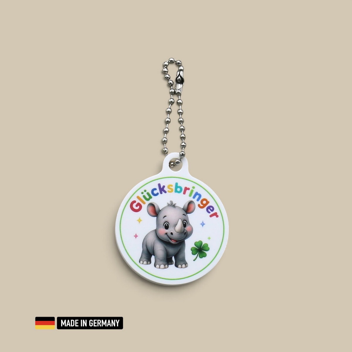nashorn baby glücksbringer schlüsselanhänger mit glücks kleeblatt nashorn baby glücksbringer schlüsselanhänger mit glücks kleeblatt