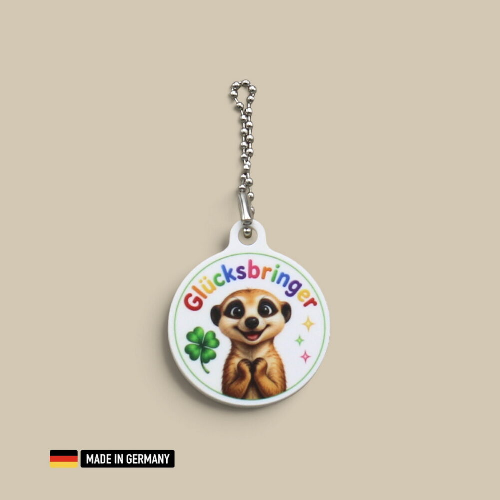 erdmännchen glücksbringer schlüsselanhänger mit glücks kleeblatt