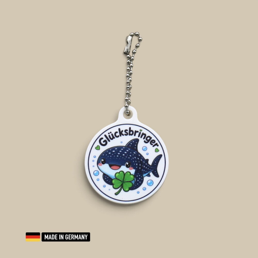 walhai glücksbringer schlüsselanhänger mit glücks kleeblatt