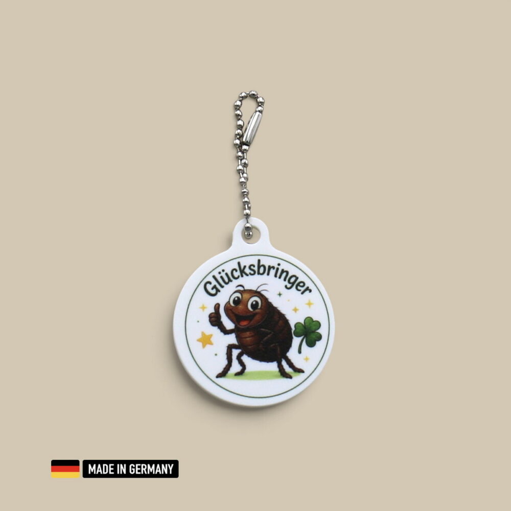 floh glücksbringer schlüsselanhänger mit glücks kleeblatt