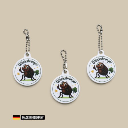 floh glücksbringer schlüsselanhänger mit glücks kleeblatt