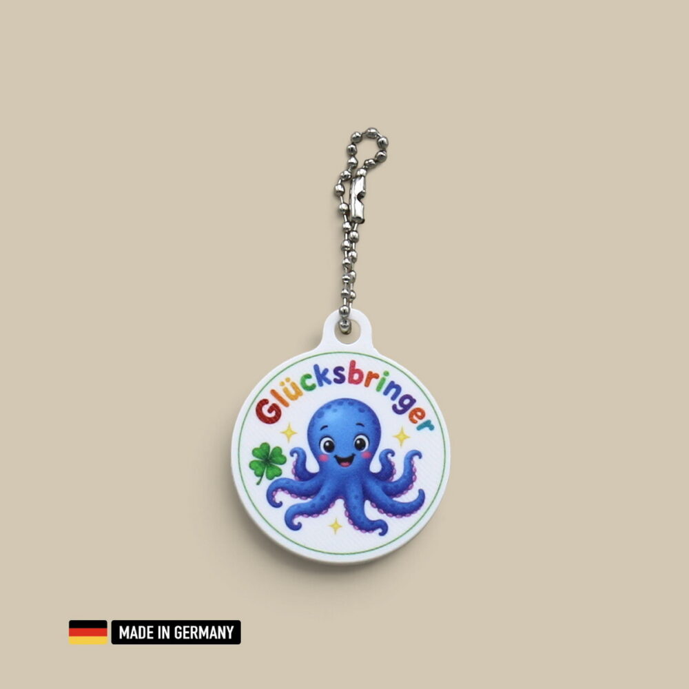 krakenbaby blau glücksbringer schlüsselanhänger mit glücks kleeblatt