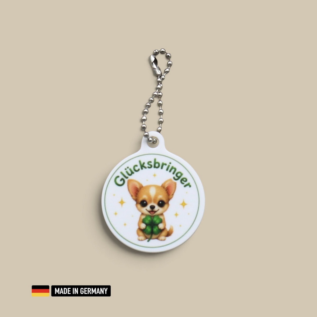 chihuahua welpe glücksbringer schlüsselanhänger mit glücks kleeblatt chihuahua welpe glücksbringer schlüsselanhänger mit glücks kleeblatt