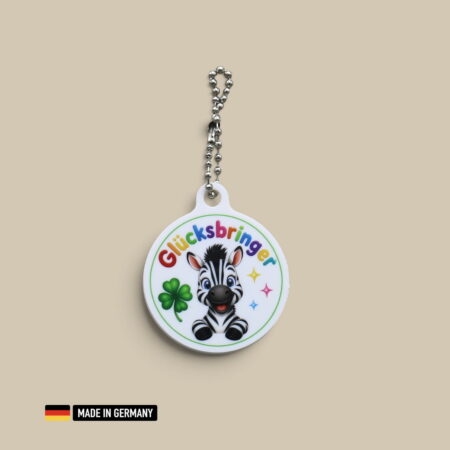zebra folen glücksbringer schlüsselanhänger mit glücks kleeblatt