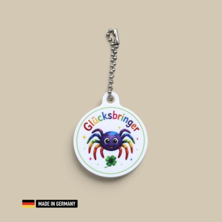 spinne bunt glücksbringer schlüsselanhänger mit glücks kleeblatt