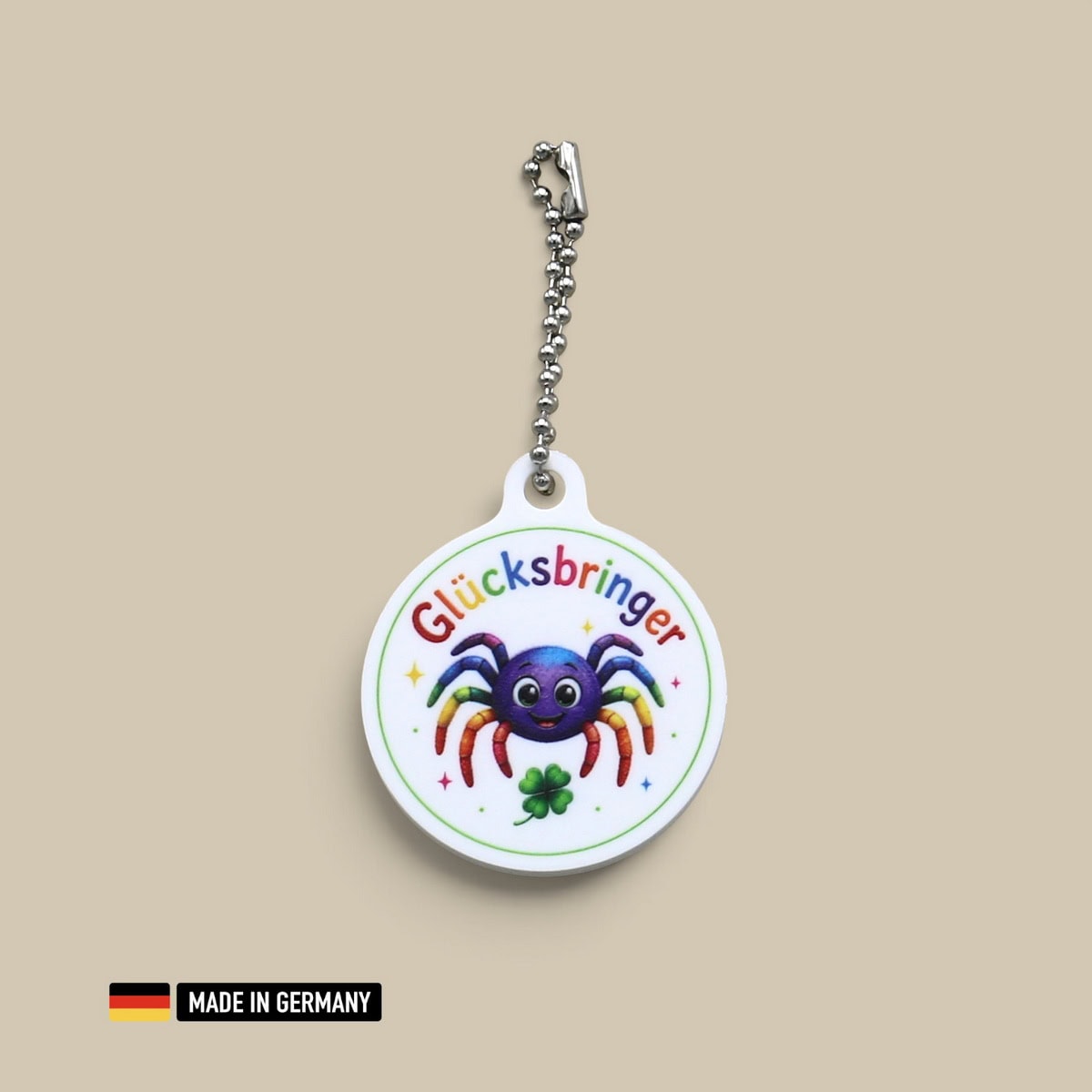 spinne bunt glücksbringer schlüsselanhänger mit glücks kleeblatt spinne bunt glücksbringer schlüsselanhänger mit glücks kleeblatt