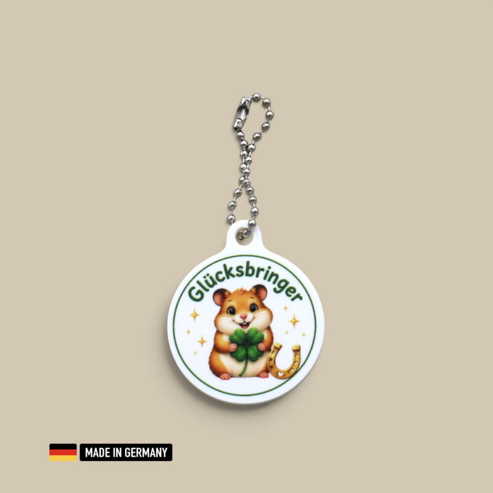 hamster glücksbringer schlüsselanhänger mit glücks kleeblatt