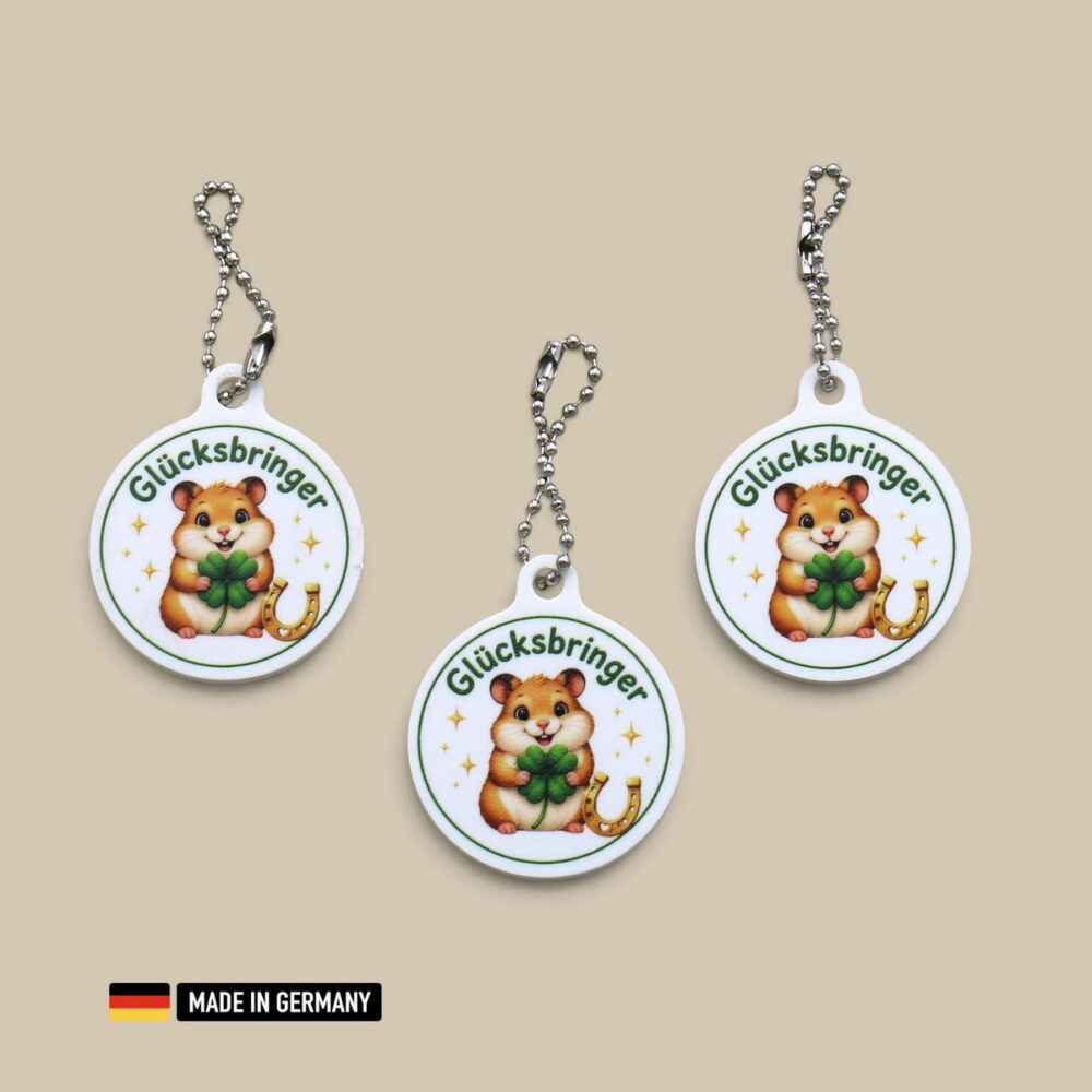 hamster glücksbringer schlüsselanhänger mit glücks kleeblatt