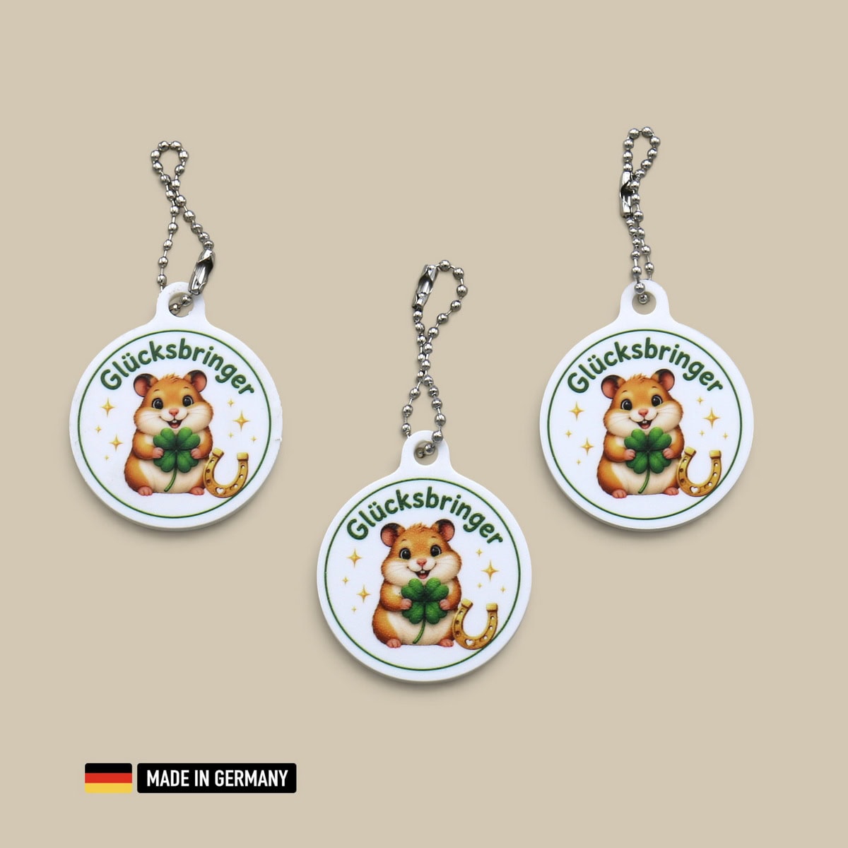 hamster glücksbringer schlüsselanhänger mit glücks kleeblatt