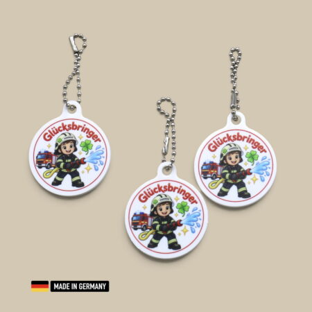 feuerwehr glücksbringer schlüsselanhänger mit glücks kleeblatt